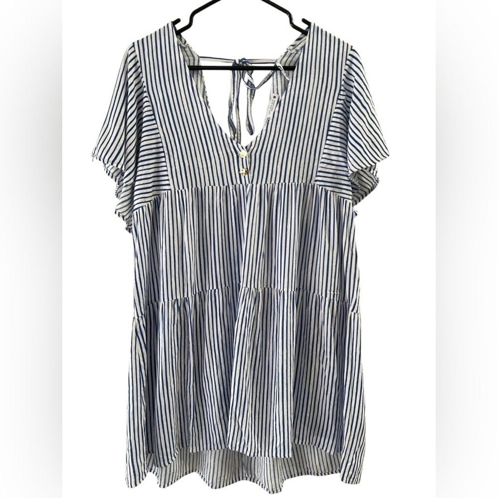 Zara blue striped short sleeve mini dress - Picture 5 of 8
